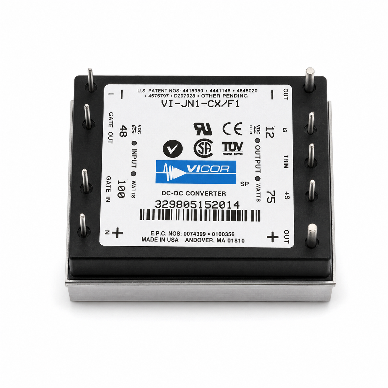 Vicor VI-JN1-CX-F1 75W 48 to 12vdc DC-DC Converter with Heatsink
