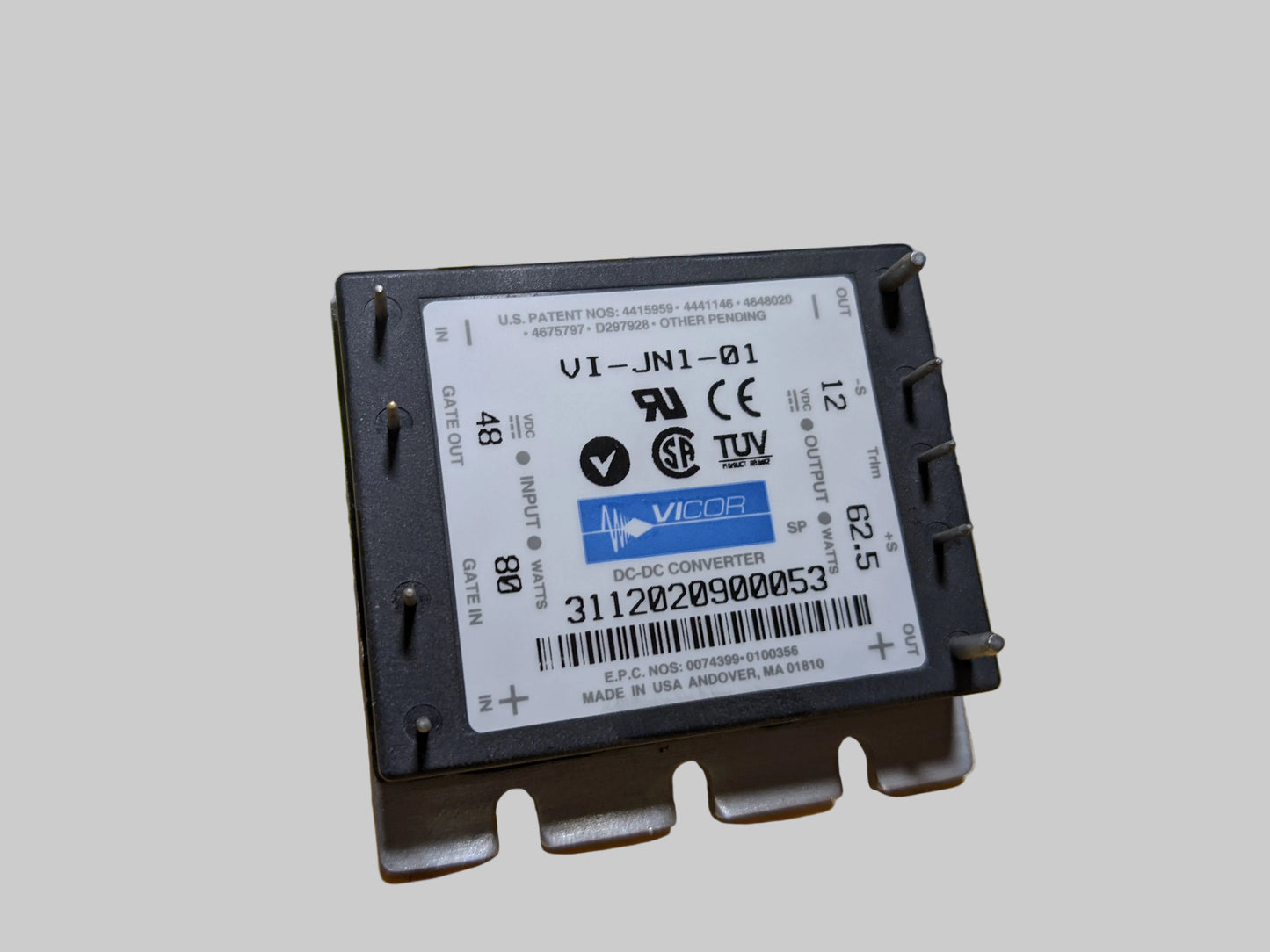 Vicor VI-JN1-01 62.5W 48 to 12vdc DC-DC converter
