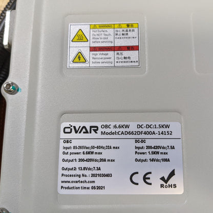 Ovar 6.6kW Liquid Cooled Charger with 1.5kW DC-DC Converter