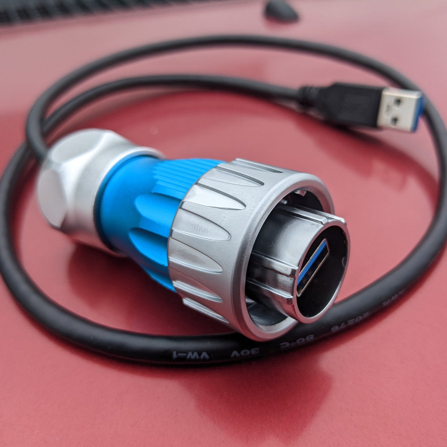 USB 3.0 Type A Connector Male Plug Waterproof IP67 w/20" Cable Metal