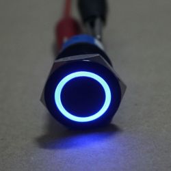 Blue LED Black Pushbutton Latching Switch