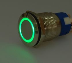 Green LED chrome Pushbutton Latching Switch